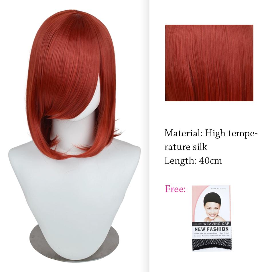 40cm Anime Synthetic White Purple Cosplay Wigs Short Green Hair Straight Silver Wig Pink Hairpiece Short Wig with Bangs