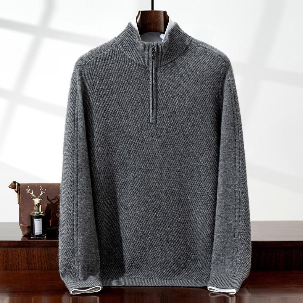Men's Thickened Cashmere Half-Zip Sweater - Loose Knit Base Layer