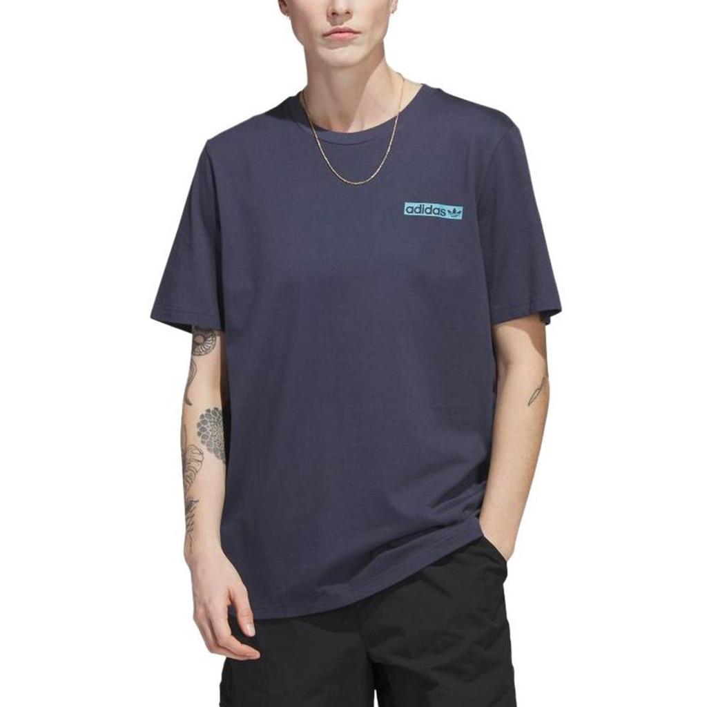 adidas Originals Trefoil Letter Logo Print Crew Neck Short Sleeve T-Shirt Men Tops Dark-Cyan HS3056