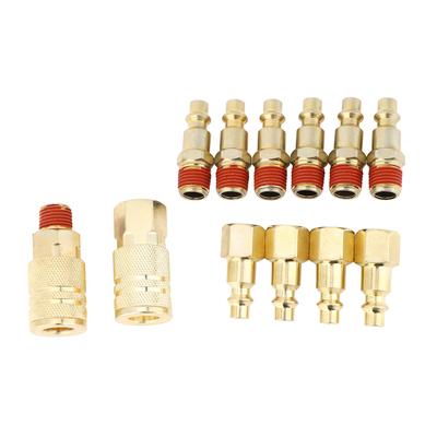 12 Pcs Quick Coupler Pneumatic Brass Plated Iron Quick Fitting Connector NPT 1 4in