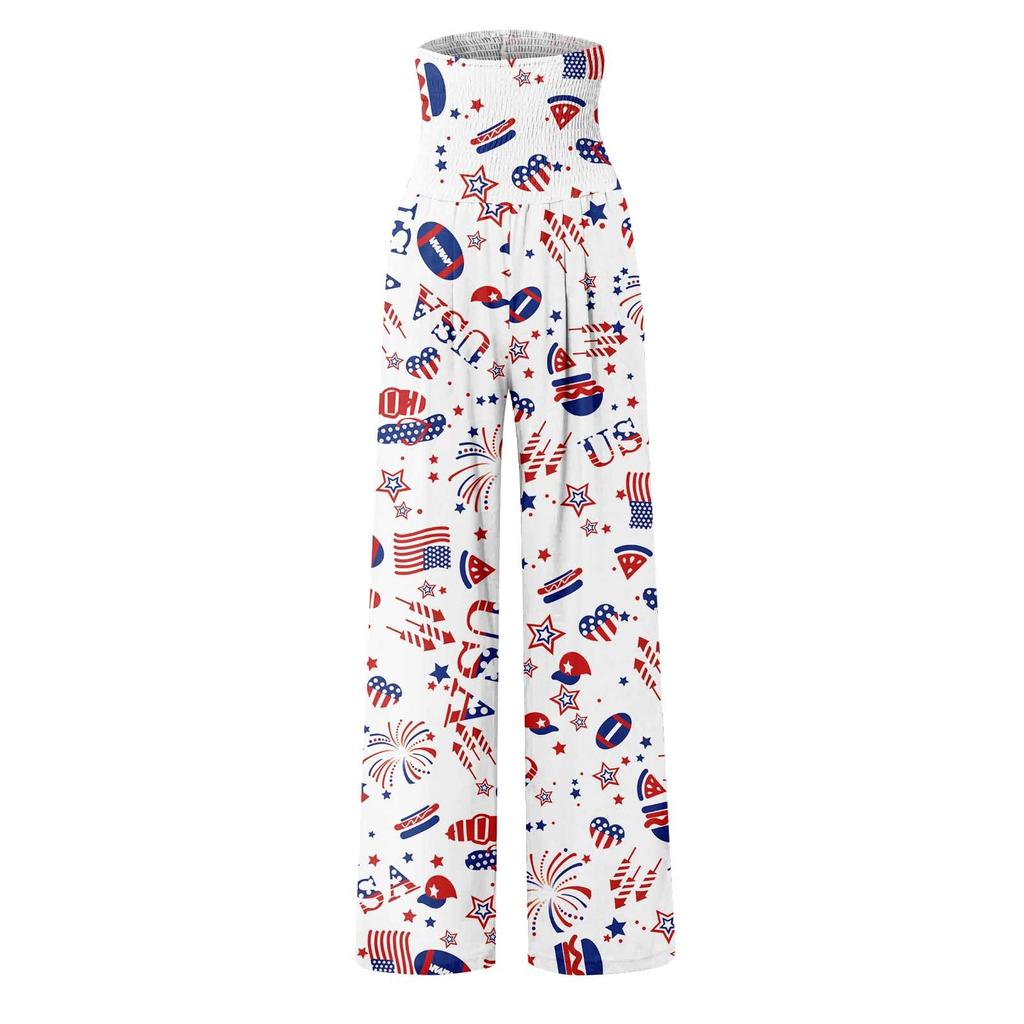 Women's Fashion Loose Casual Independence Day Print High Waist Wide Leg Pants Casual Pants