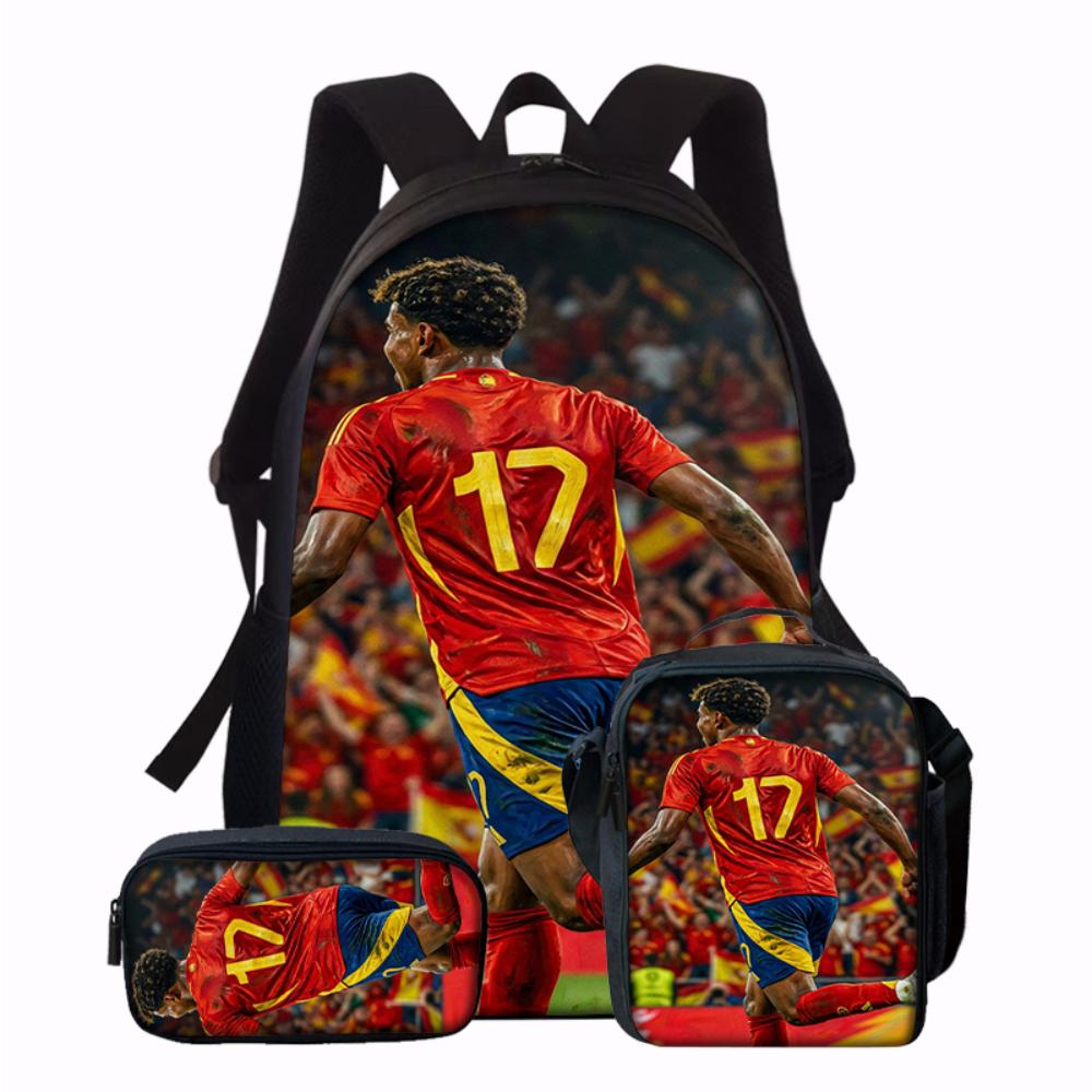 Set Zaino 3 Pezzi con Fantasia Stella del Calcio – Zaino Casual ad Alta Capacità con Pochette e Borsa a Shopper Abbinate, Perfetto per l'Uso Quotidiano
