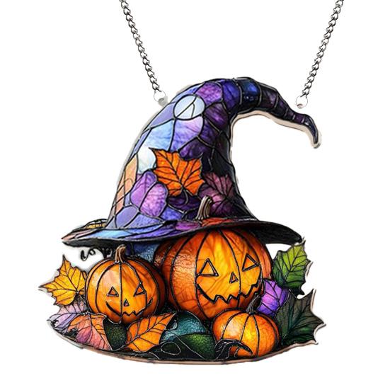 Halloween Witch Hat Hanging Decoration Stained Glass 2D Flat Acrylic
