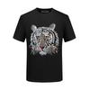 2026 Men's Slim Fit Short Sleeve T-Shirt with Rhinestone Tiger Head Design - Silk Cotton, Trendy, Plus Size Available