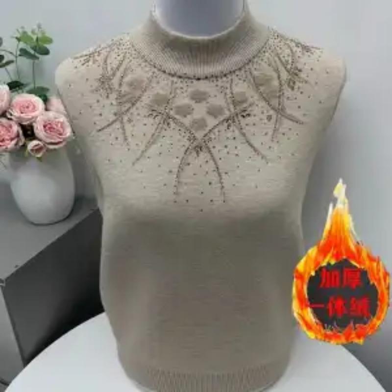 Women's Solid Ironing Diamond Pullover Plus Velvet Thickened Sweater Base Shirt Fashionable Top