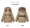 Women's Mid-Length Cotton Jacket with Large Fur Collar, Hooded, Winter 2024 Style, Warm Outerwear.