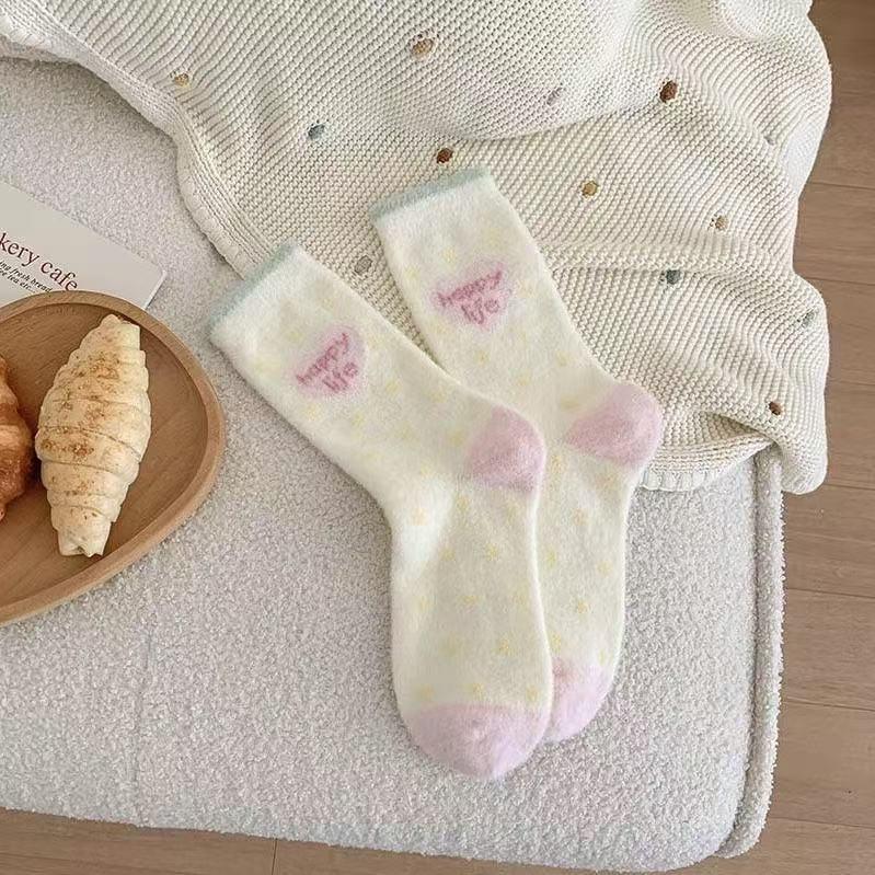 Women's Cable Knit Fleece Mid-Calf Socks - Warm, Thick, and Solid Color for Autumn/Winter