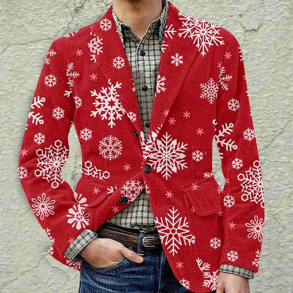 Herren Bedruckter Cord Warmes Taschen-Sakko Strickjacke Herren Freizeitanzug