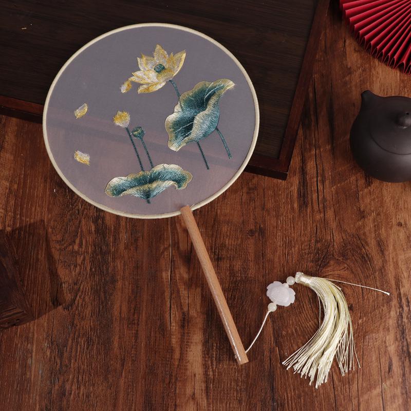 Chinese Double-Sided Embroidered Round Fan for Hanfu or Qipao Dance Performances