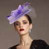 FRCOLOR Purple Mesh Decorative Hat with Floral Accent, Bridal Hair Accessory, Wedding Headpiece for Women, Special Occasion Headdress for Tea Parties