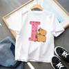 New Capybara Kids T-shirt Cute Cartoon Capibara A-Z Letter Cotton Tee Shirt Girls Summer Short Sleeve Tops Child Clothes Gifts