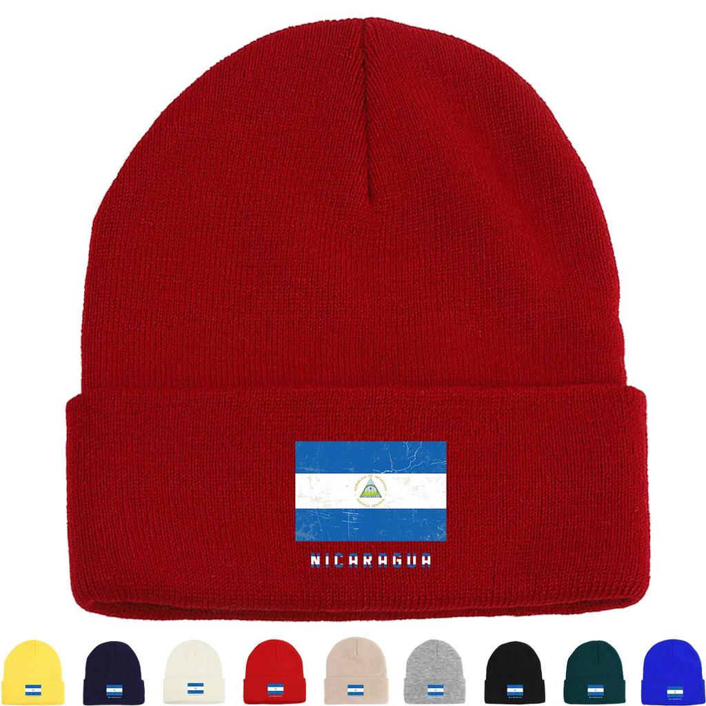 Nicaragua Flag Warm Knit Cap Beanie, Patriotic Man Cap Warm Stretchable Casual Bobble Hat Knitted Cap Beanie