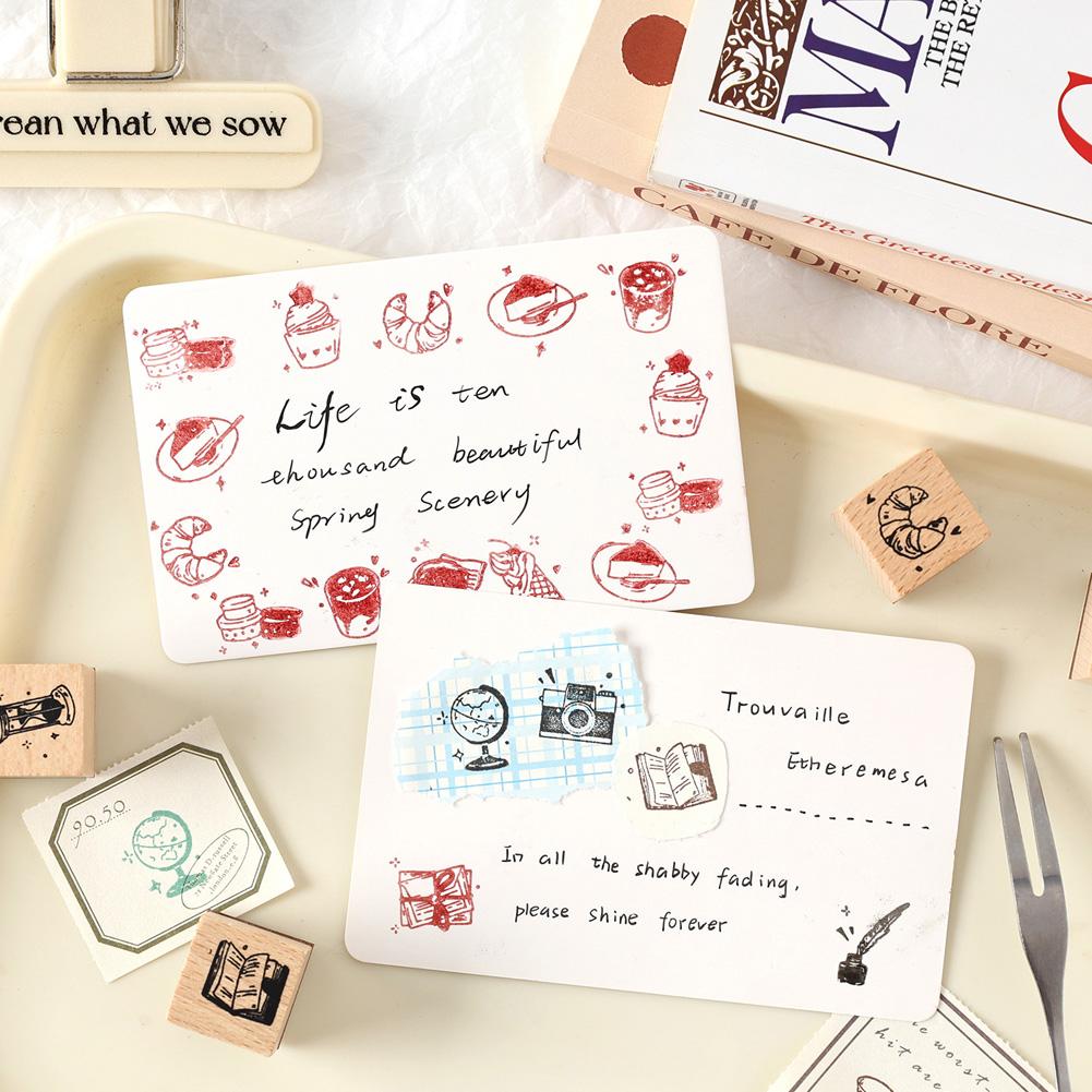 DIY Journaling Scrapbooking Diary Decoration 8Pcs/Set Wooden Stamp Seal Fresh Cute Pattern Seal Stamp Gift
