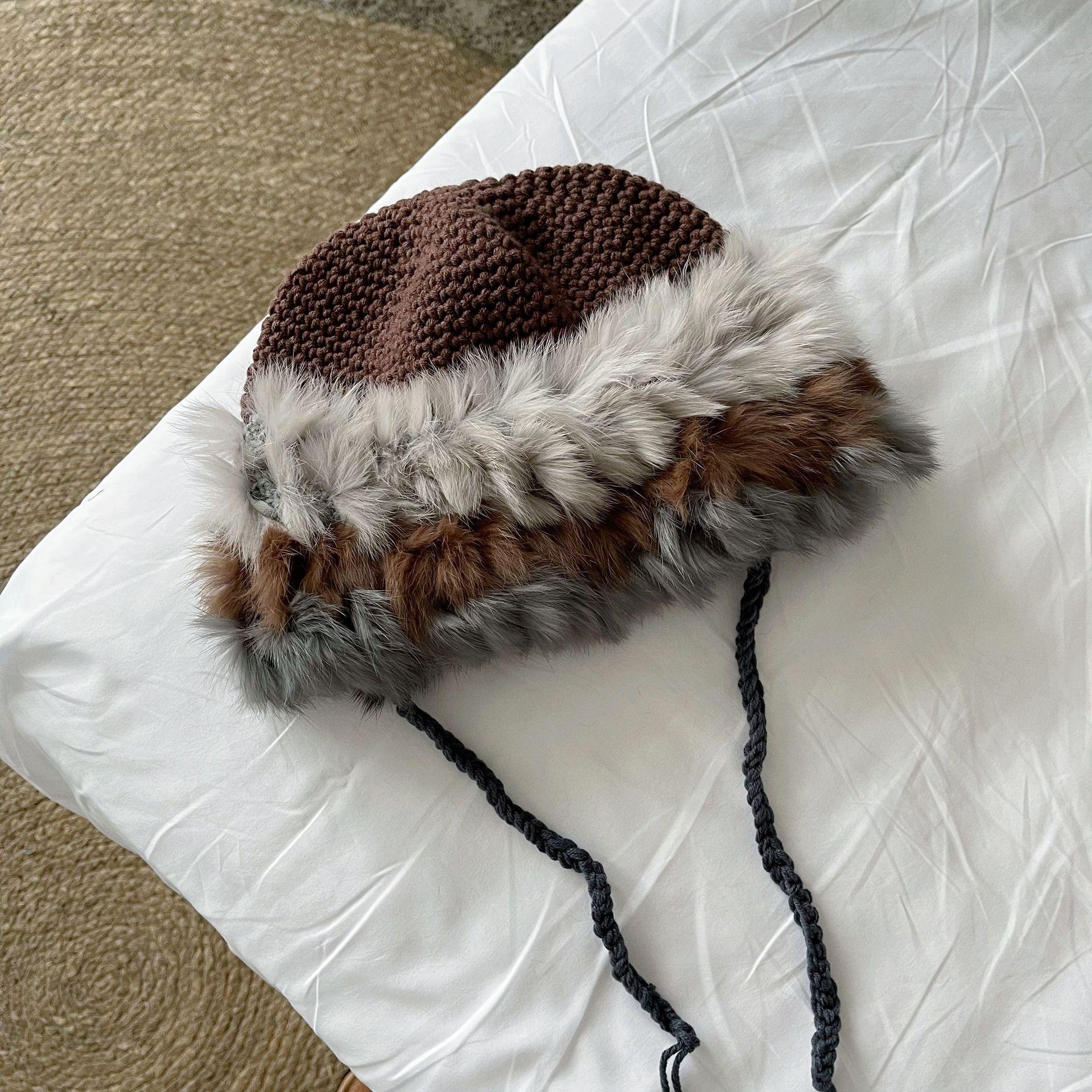 

Фея воздуха переливается~ ретро винтаж винтажное ощущение натуральный кроличий мех вставки ремешки теплая шерстяная шапка показывает маленький тренд M（56-58cm）