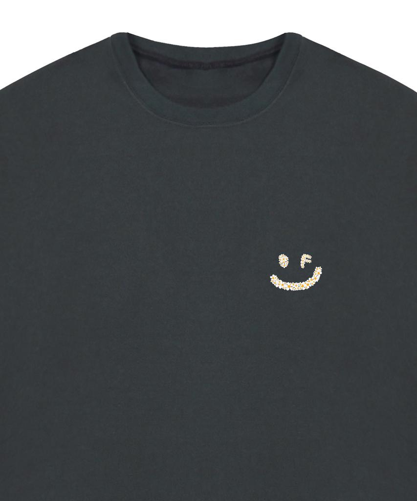 GRAVER [Unisex] Small Multiflower Drawing Smile Short Sleeve T-Shirt_Charcoal