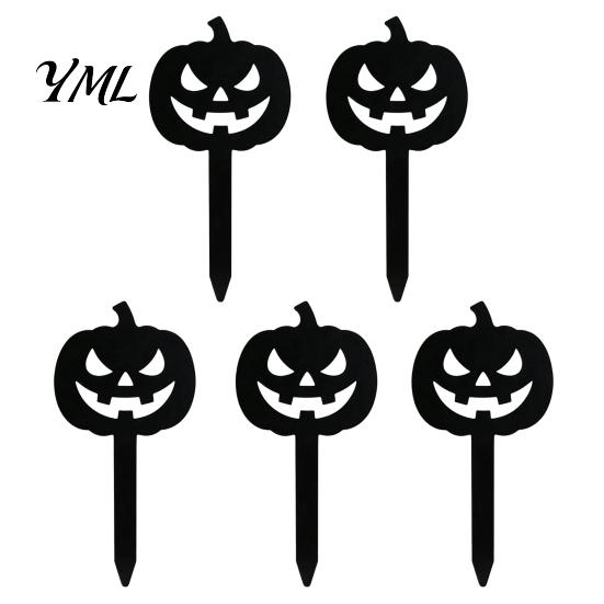 Halloween Gartenstecker 5 Stück Pflanzstecker, Acrylschild für Außenbereich Garten Rasen Hinterhof, Pflanzenornamente Geisterhaus Schwarze Katze Silhouette Kunst