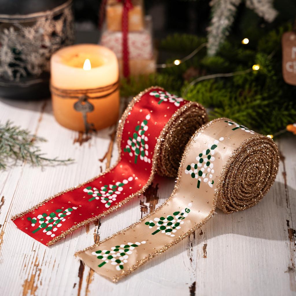 Printed Onions Tree Ribbon Christmas Ribbon Christmas Tree Wreath Decoration Ribbon Arrangement Ribbon