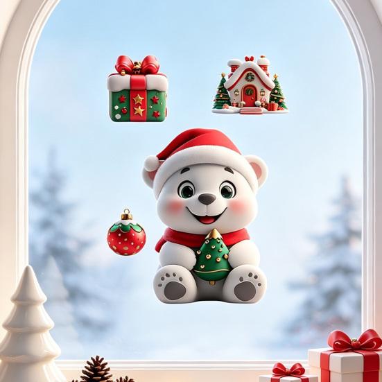 Static Cling Decals Christmas Window Clings, Reusable with Santa Snowman Snow Removable House Designs, Double Sided Glass Stickers for Holiday