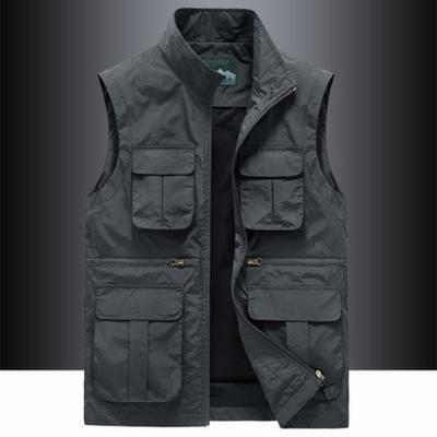 Herren Sommer Freizeit Anglerweste Locker Mode Mehrere Taschen Outdoor Weste Einfarbige Dünne Stehkragenweste Herren