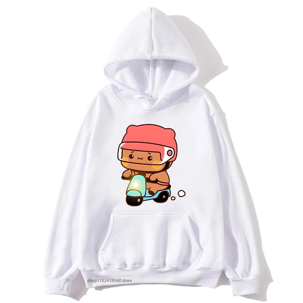 Mochi Brownie Bear Bike Riding Hoodie for Men Bubu Dudu Sweatshirt Couple Clothes Long Sleeve Clothing