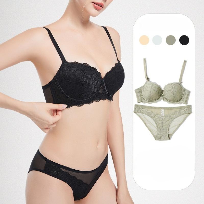 Sexy Half-cup Lace Suit for Small Chest, Non-empty Cup Underwear for Women, Gathered Anti-sagging Bra
