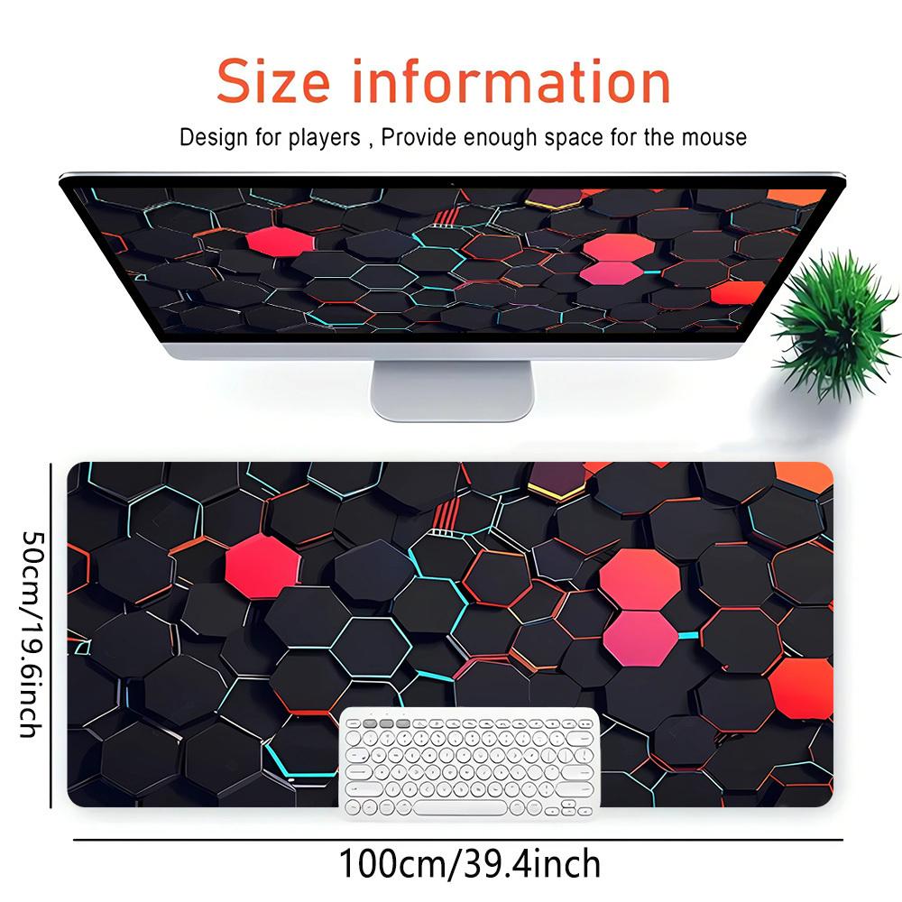 1pc Large Gaming Mouse Pad, UV Reactive Non-Slip Desk Mat, Washable PolyesterHexagon, Neon, PatternComputer Pad with Vibrant Game Machine Pr