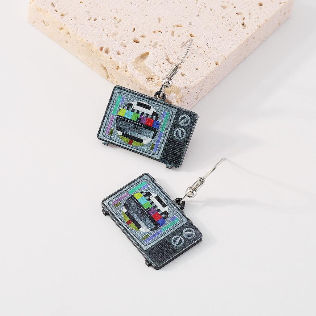 Vintage akrylowe kolczyki telewizyjne z kreatywnym, spersonalizowanym projektem