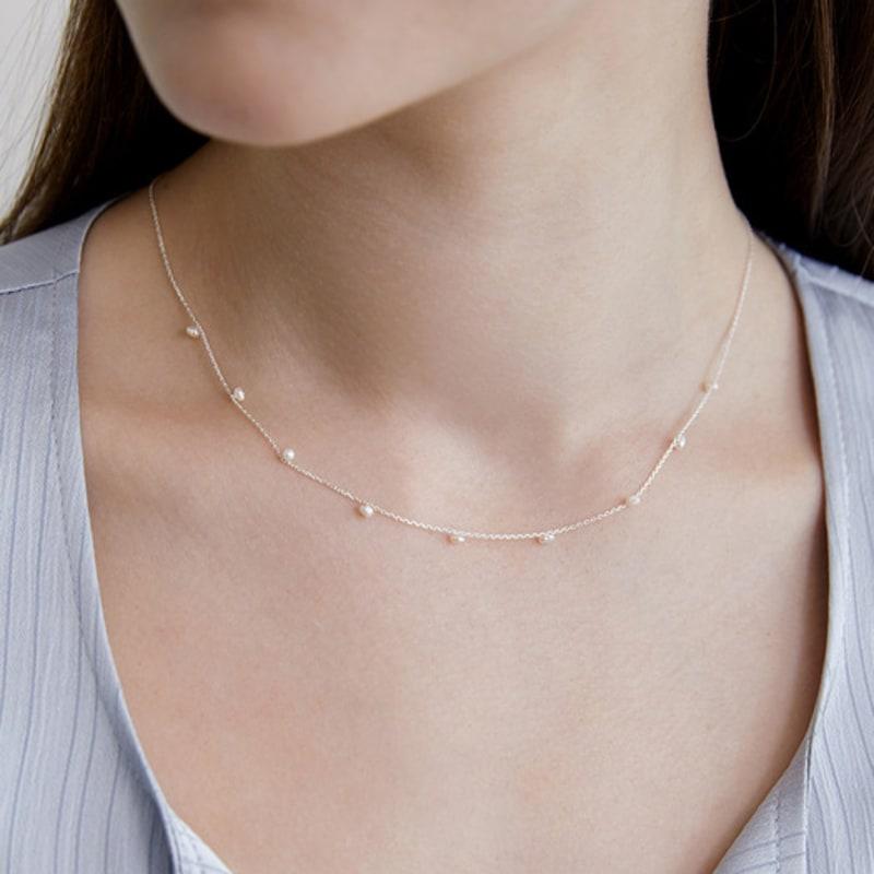Tatiana (925 Silver) Delicate Pearl Chain Necklace NZ2417