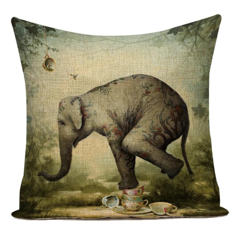 Vintage Style African 3D Animals Elephant Decorative Pillows Case Polyester Sofa Cushion Cover For Living Room Decoration