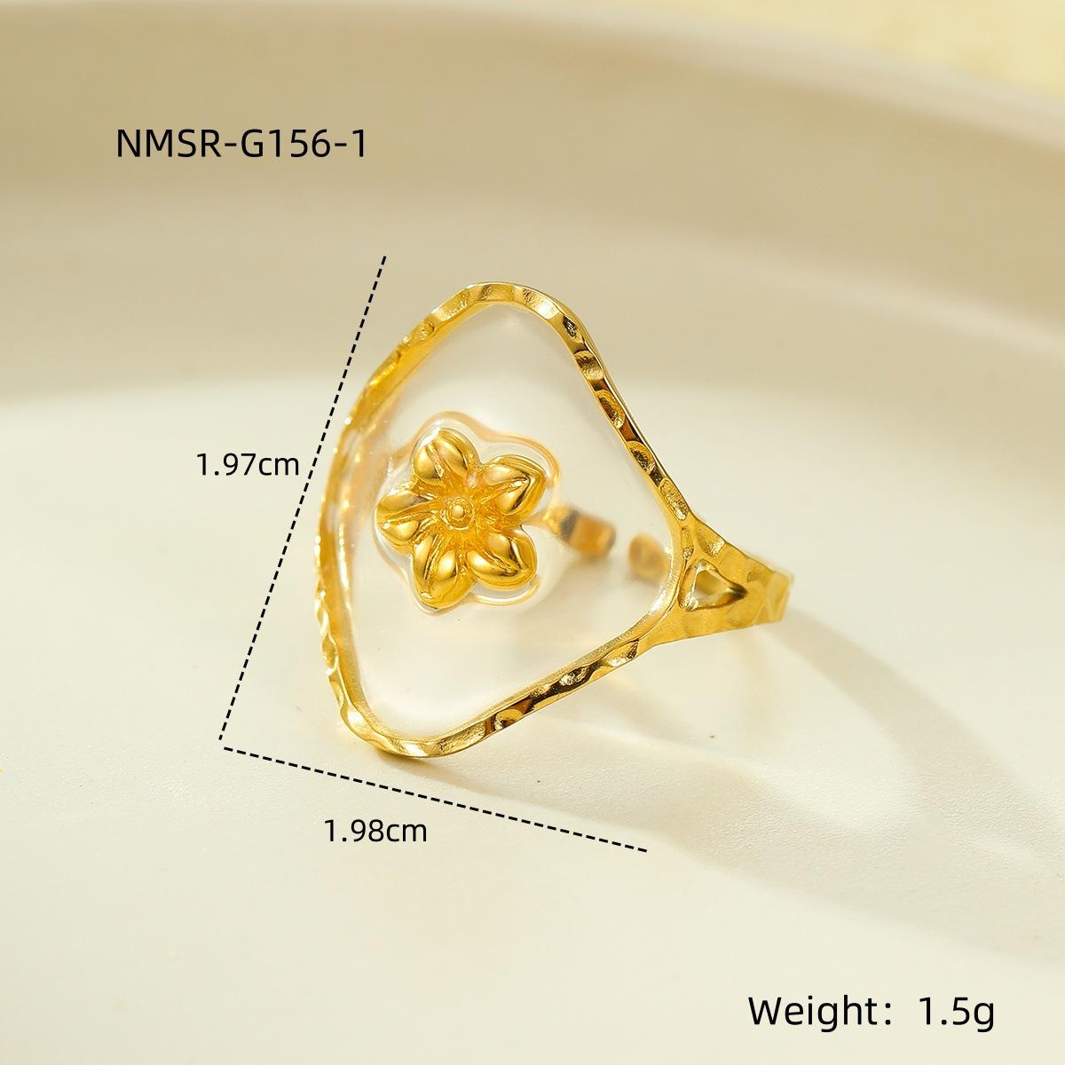 GEMCHIC Women s Vintage Versatile Geometric Heart Petal Natural Stone Stainless Steel Open Adjustable Ring