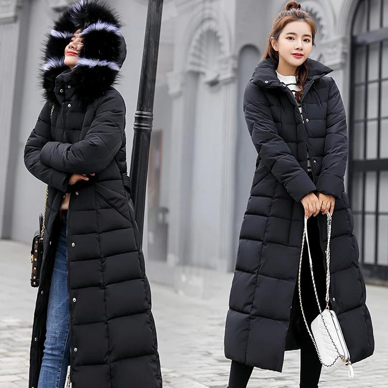 2025 Warm Winter Pink Hooded Long Parka Chaqueta Thick Windproof Overcoat Casual Snow Wear Cotton Padded Women New