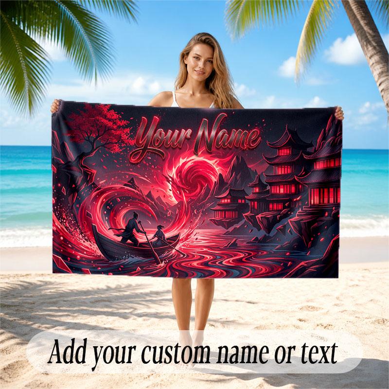 Dragon Theme Soft Beach Towel Personalized Custom Name Text Towel Portable for Beach Pool Travel