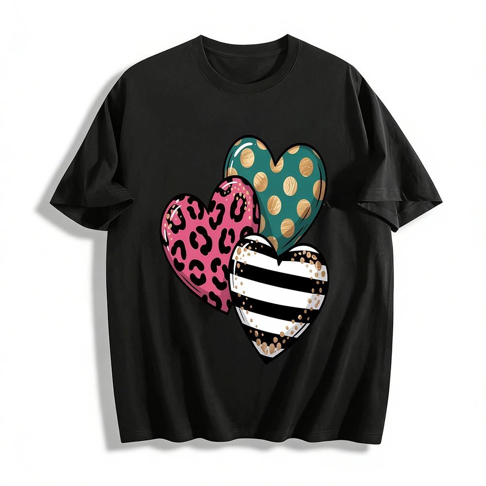 

Vintage Heart Print Casual Top With Mixed Patterns Pure cotton T-shirt XXS