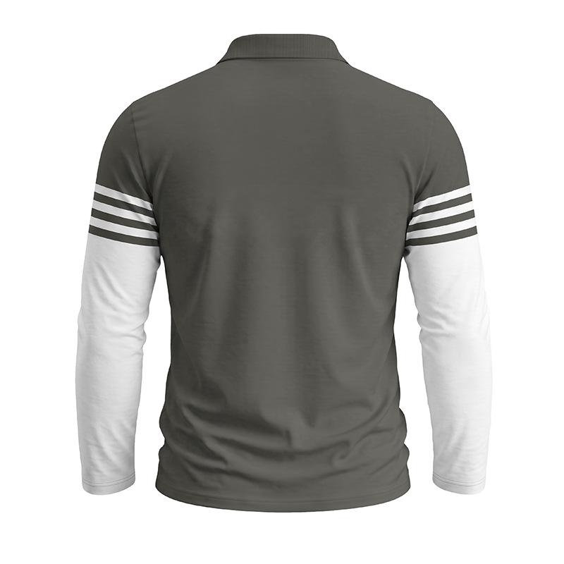 Men Striped Color Block Long Sleeve Polo Shirts Autumn Turn-Down Collar Patchwork Tops Casual Daily Golf T Shirts