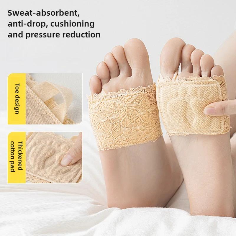 Invisible Sandals for Women Lace Half Length Socks Non Slip Cotton Sole Forefoot Pads Sports Comfort Insoles Barefoot Ready