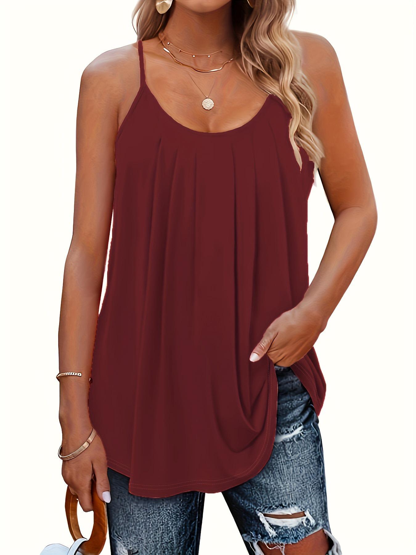 Женский плиссированный свободный топ-майка на тонких бретельках - Летняя коллекция 2025 M вино красного