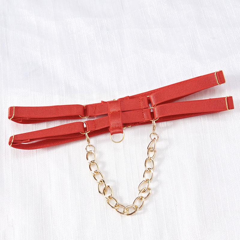Metal Chain Design Interwoven Straps Erotic Lingerie Set