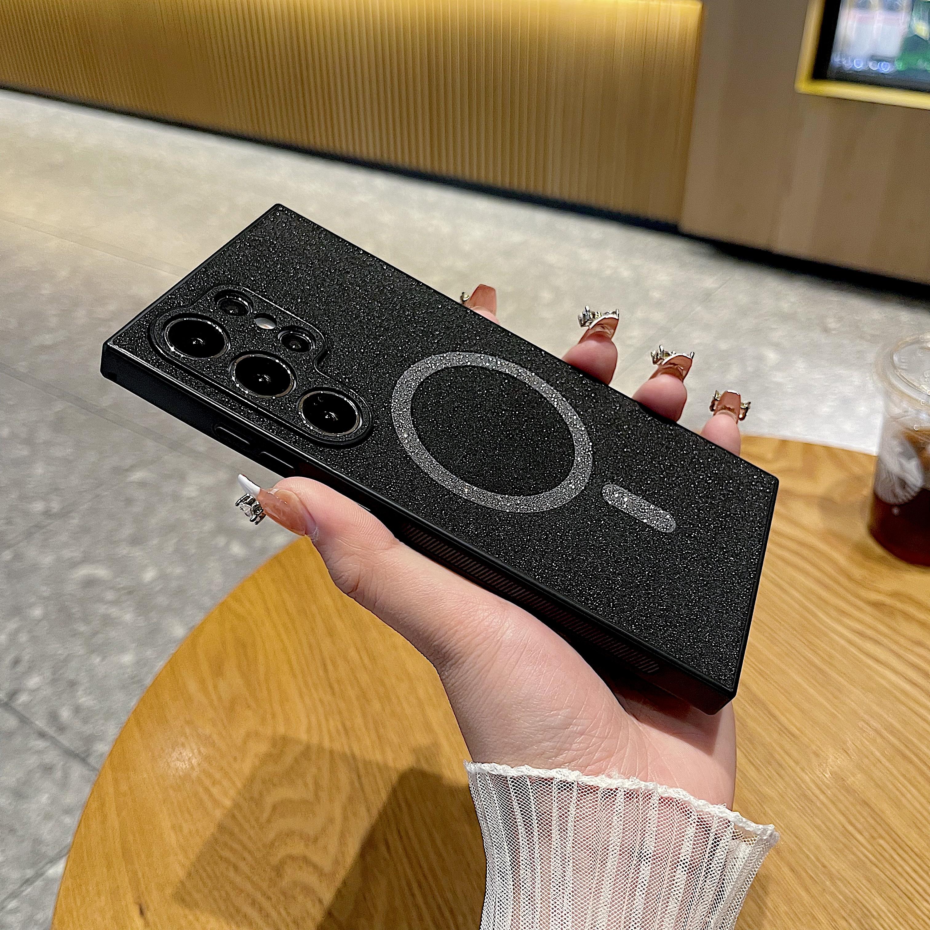 

Роскошная блестящая кожа для чехла MagSafe для Samsung Galaxy S24 S23 S22 Ultra Plus Магнитная беспроводная зарядка Мягкая задняя крышка S22