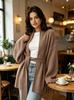 European-Style Slim Fit Women's Mid-Length Knit Cardigan with Belt - Solid Color, Autumn/Winter Sweater Coat