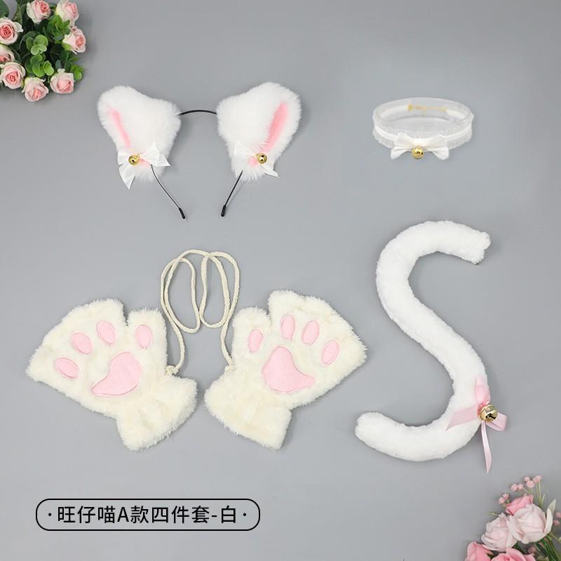 Fluffy Cat Ears Headband With Paw Gloves Tail Set Costume Party Cosplay Animal Themed Event