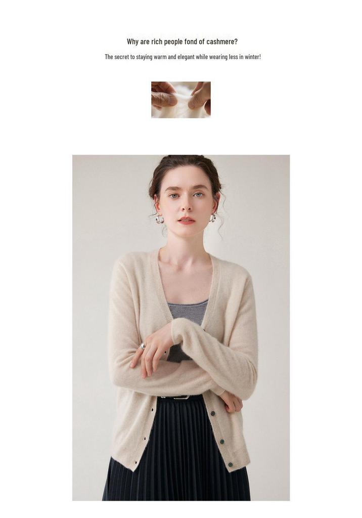 Women's 100% Cashmere V-Neck Cardigan – Autumn Fashion Knit Sweater Coat