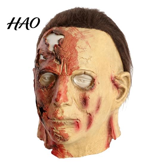 Realistic Zombie Cosplay Mask Horror Character Mask, Scary Halloween Latex Full Head with Battle Damaged Miles Wig, Costume for Masquerade Party Props