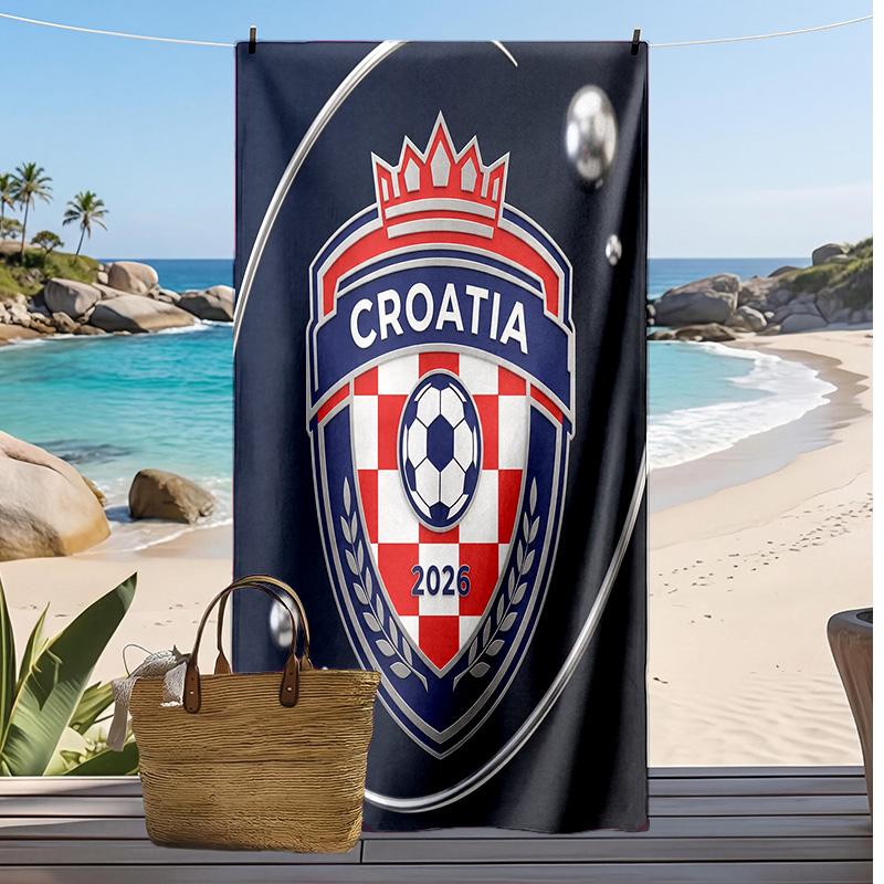 Asciugamano da Spiaggia con Stampa Calcio Croazia Asciugatura Rapida Super Assorbente Morbido Asciugamano da Bagno per Nuoto Spiaggia Viaggio Souvenir Regalo per Fan