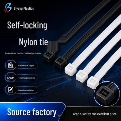 Black & White Self-Locking Nylon Cable Ties - 100 Pieces, Multiple Sizes for Bundling