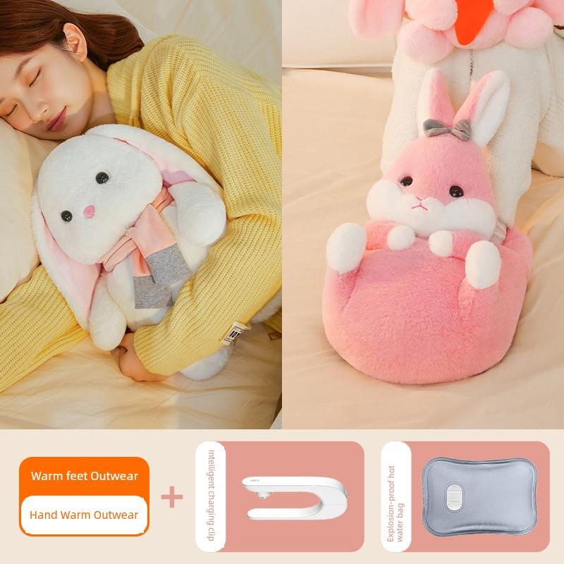 Hot Water Bottle, Rechargeable Hand Warmer, Explosion-Proof Plush Belly Warmer, Cute Hot Water Bag for Women's Bedding