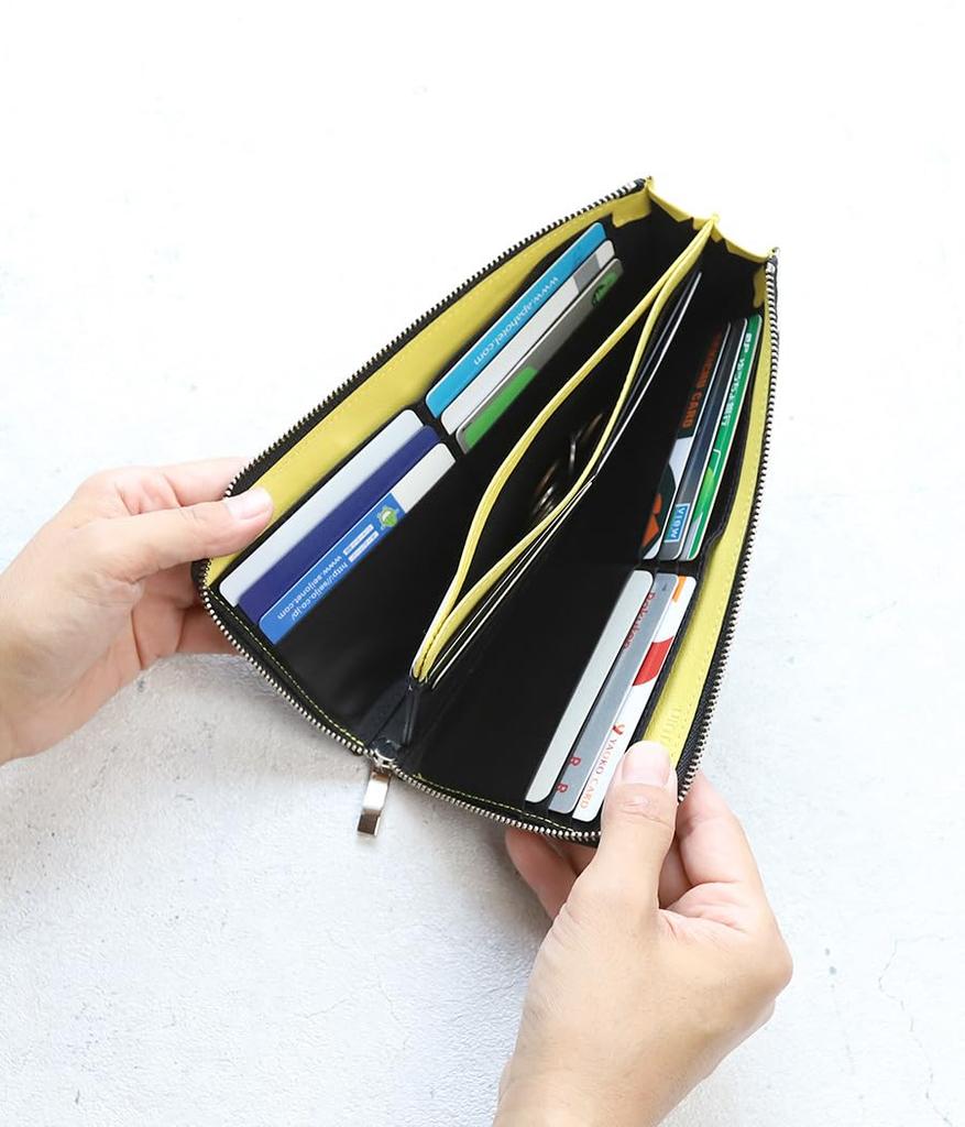 VIA DOAN Women's Slim L-Shaped Zipper Long Wallet, Genuine Leather, Polka Dot Pattern, Made in Japan [No. 561]