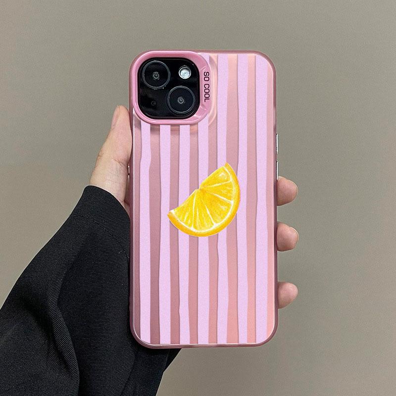 Laser Phone Case For iPhone 16 Pro Max 15 14 Plus Pro Max 11 12 13 Mini Pro Max Cover Red Striped Lemon Pattern Shockproof Shell