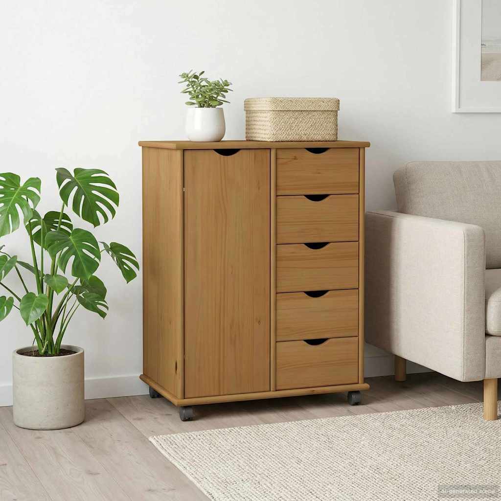 Honigbrauner mobiler Schrank 63,5 x 39 x 79 cm Massivholz Kiefer