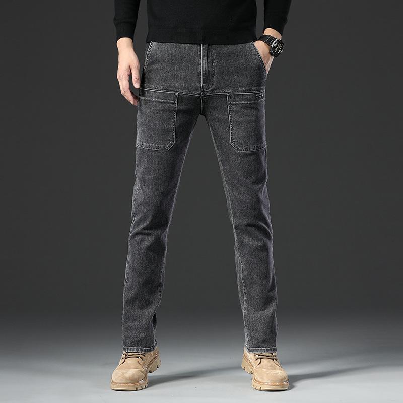 

Мужские эластичные джинсы прямого кроя с несколькими карманами - повседневный свободный крой 28 черный серый