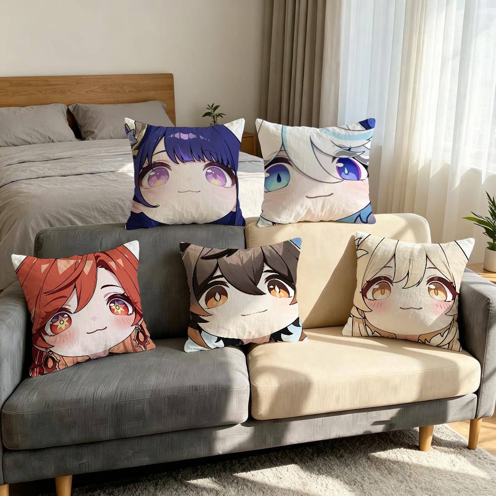Genshin Impact Cute Q Version Mavuika Soft Comfortable Pillow Case For Sofa Living Cat Room Home Office Decor Protective Cover